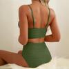 Women Two Piece Swimsuit High Waist Bikini Set Textured Fabric V Neck Top Adjustable Straps Swimwear for Beach Pool Vacation