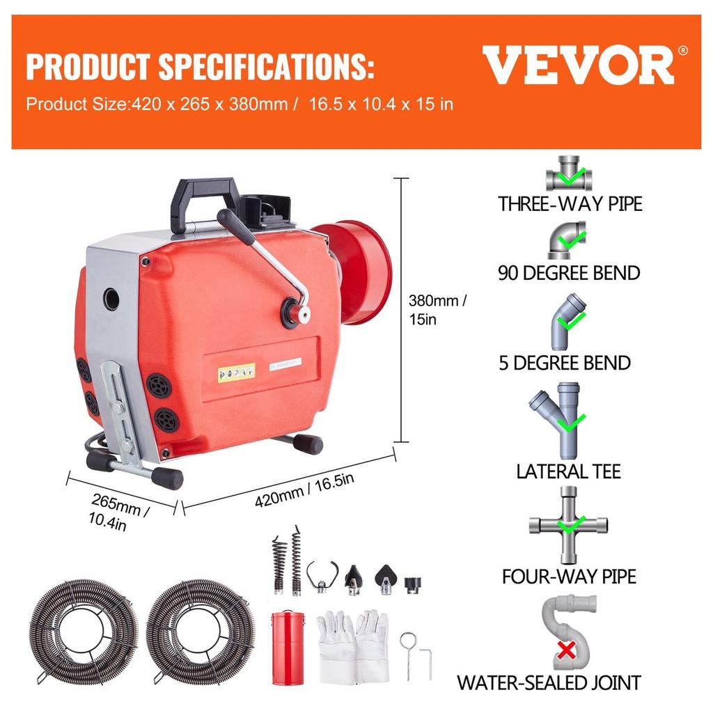 Drain Cleaner Machine 120FT x 7/8" 420W Sewer Snake Auger Manual Feed