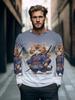 Warrior Cat Pattern Men's T-shirt Funny Animal 3D Print Long-sleeved Top All-season Base Layer Shirt Y2K Harajuku Streetwear