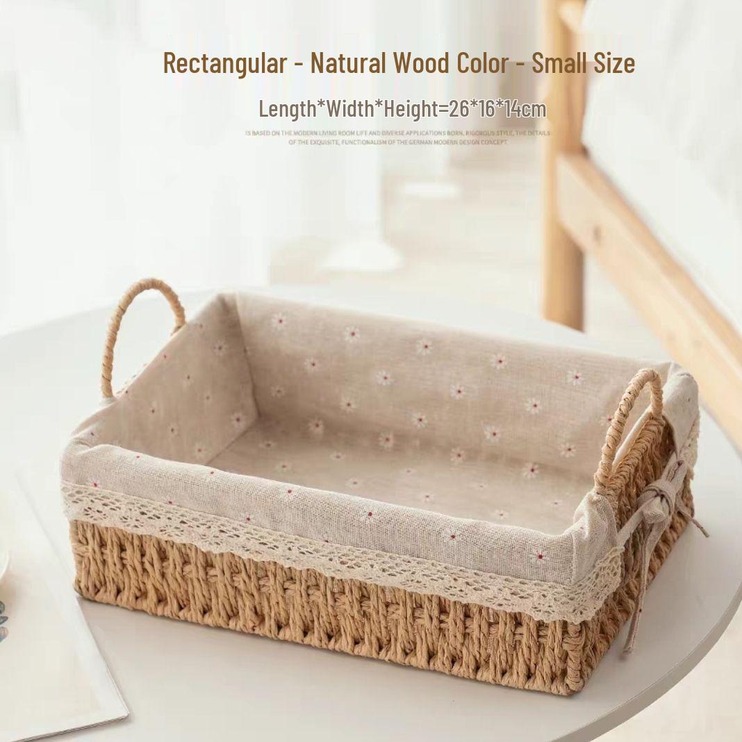 Rattan Woven Desktop Storage Basket with Handle for Keys and Sundries