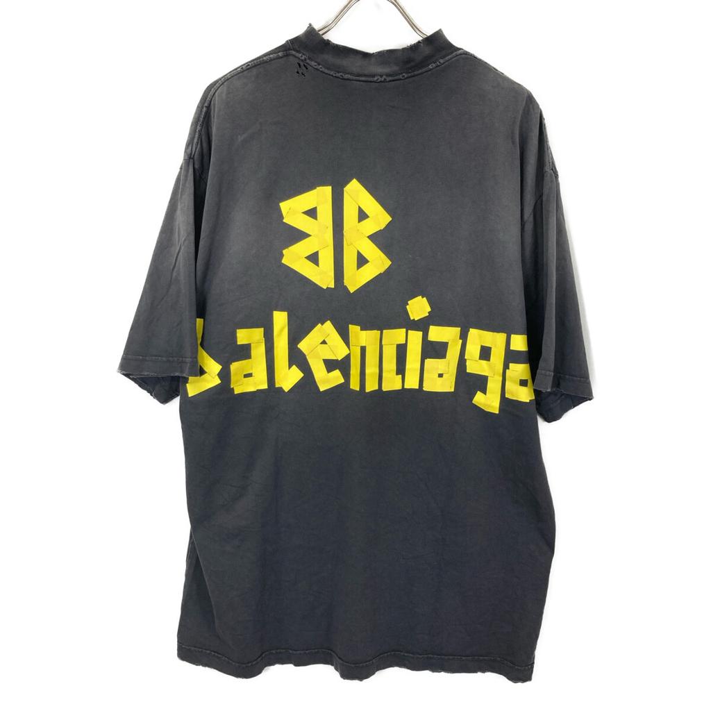 Balenciaga 739764 Tape Logo Crushed Oversized T-Shirt Tops XS grayUsed