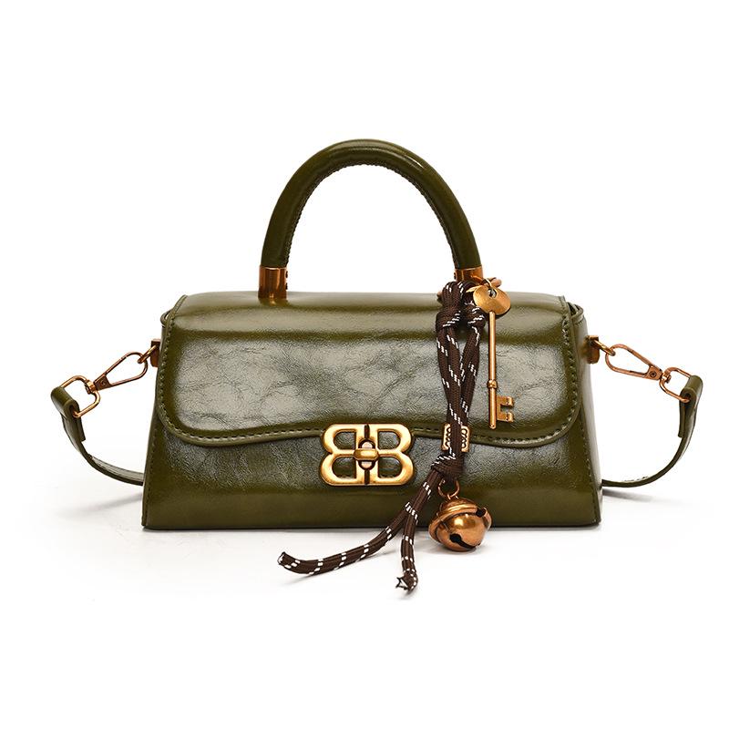 Glossy Women's Shoulder Bag with Vintage Key Pendant - 2025 Autumn/Winter Collection