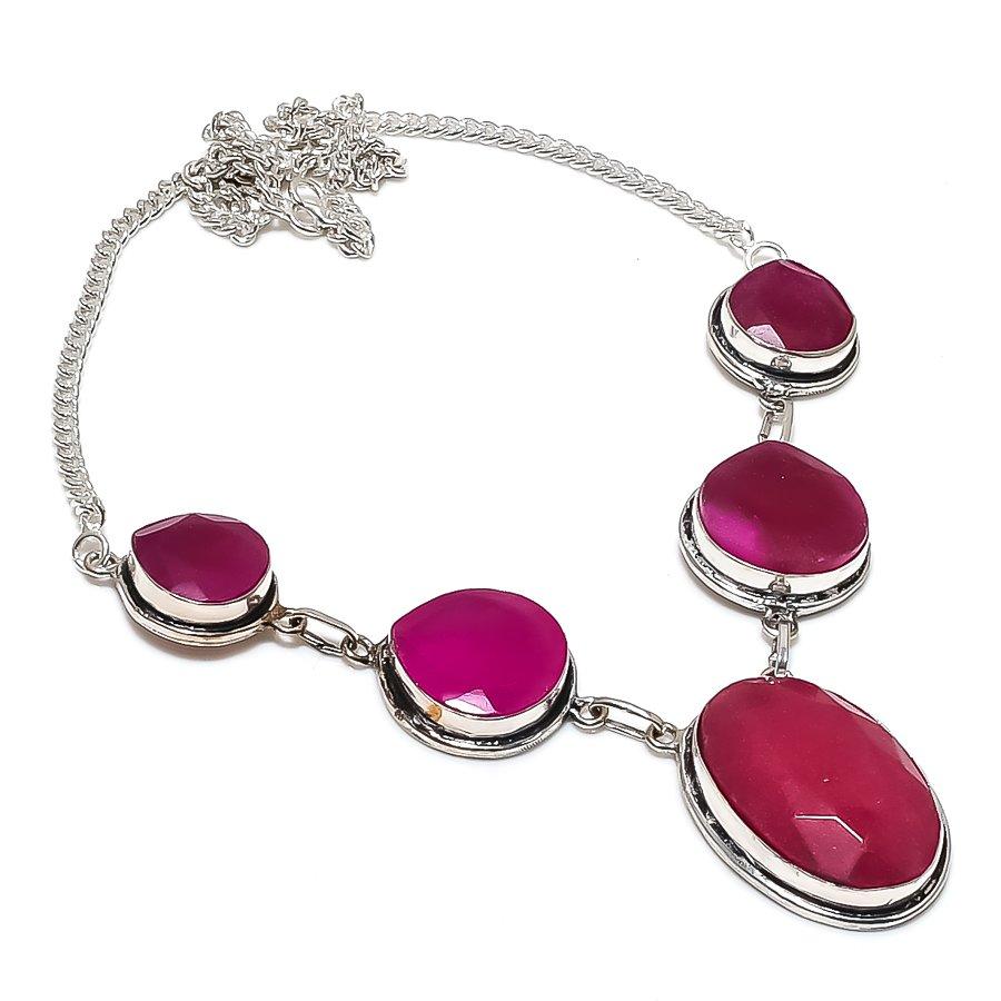 Ruby(Simulated) Gemstone 925 Sterling Silver Jewelry Necklace 18" M6b66