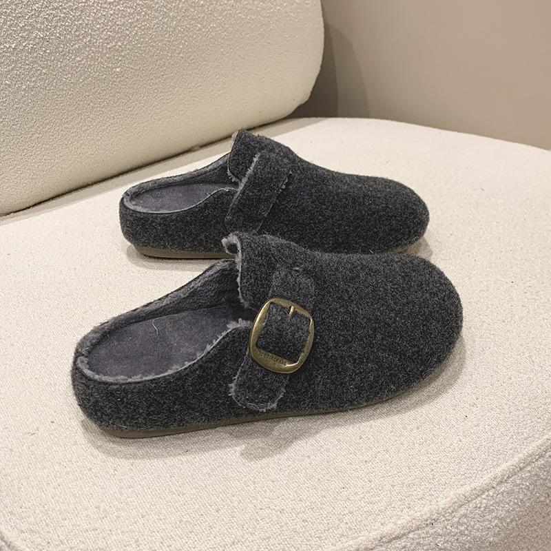 

Women s Retro Lightweight Comfortable Non-slip Heightening Winter Warm Plush Lined Non-slip Durable Casual Cotton Slippers 40 сірий колір