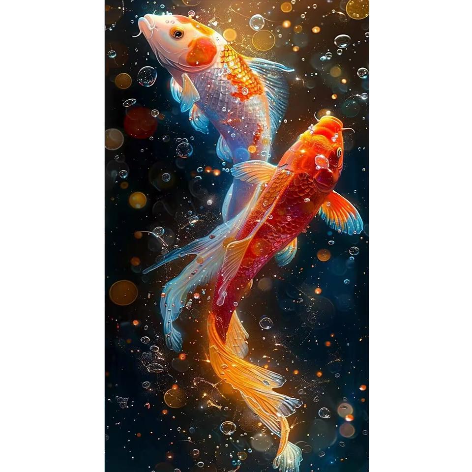 5D Vollbohrer Quadratisch Rund Diamantmalerei Koi-Fisch Karpfen Diamantmosaik Kreuzstich Diamantstickerei Dekor