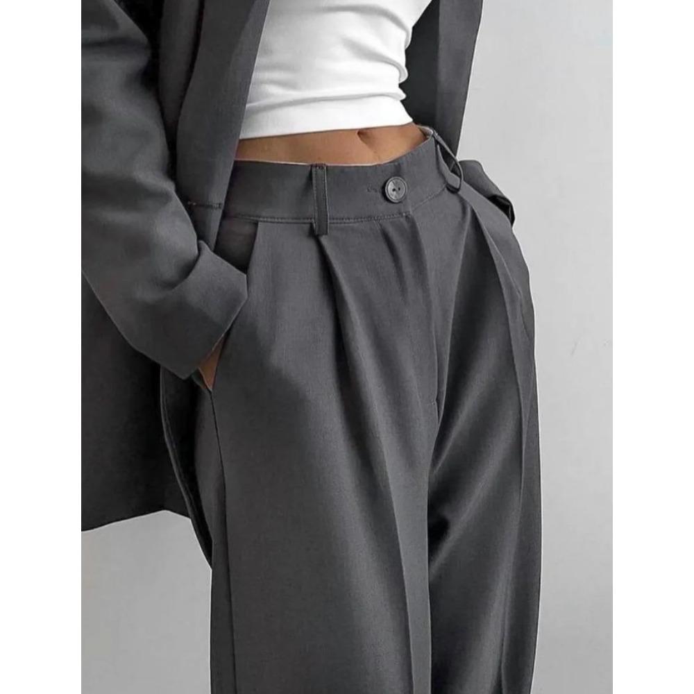 Simple High-end Suit Wide-leg Pants for Women, Spring, Commuter Workplace High-waisted Casual Straight-leg Pants