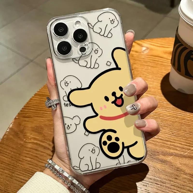 Cute Cartoon Dog Couple with Bouquet Print Phone Case for iPhone 17 16 15 14 13 12 11 16E Series Pro Max Plus