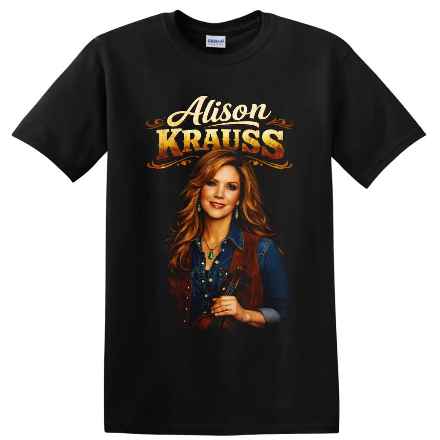 Alison Krauss Country Singer Portrait Fiddle Vintage Western Graphic T Shirt Tee