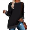 European American Women's Color Block Split Long Sleeve Crew Neck Loose Casual Pullover T-shirt Top