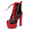 2025 Sexy Women Sandals Peep Toe Breathable Mesh Lace Up Peep Toe High Heels 15cm Platform 5cm 43 44 44 Party Shoes