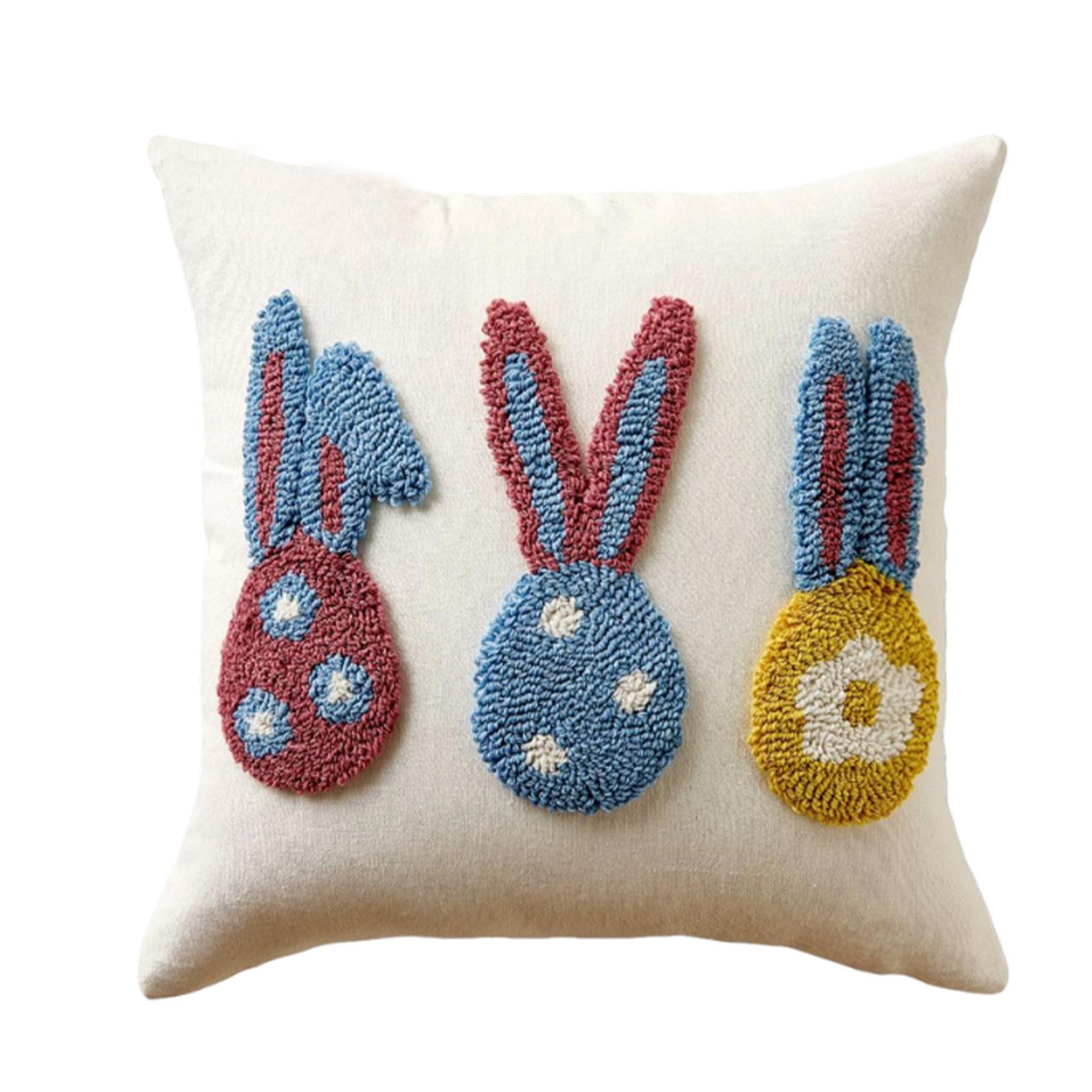 Easter Bunny 3d Embroidered Tufted Pillowcase For Living Room And Bedroom, Removable And Washable Pillowcase
