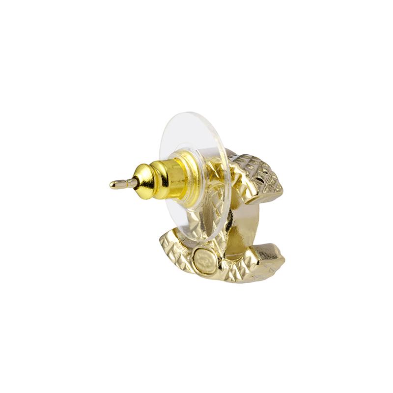 Chanel Klassische Doppel-C-Logo-Karomuster-Strassstein-Metallnieten-Ohrstecker Damen Gold