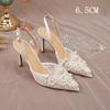 French Wedding Shoes Bride Shoes Main Wedding Pearl Single Shoes Niche After Empty High Heels Female Stiletto Hollow Head Sandal