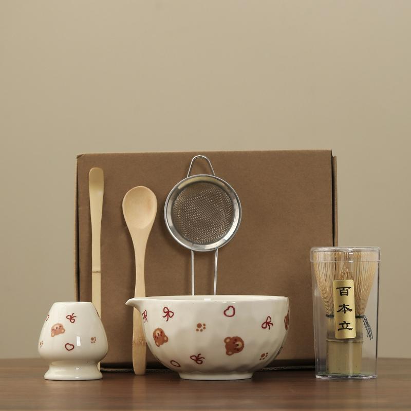 6-teiliges/Set Traditionelles Bambus Keramik Japanisches Matcha Tee-Set Matcha Schale Löffel Teezubereitungswerkzeuge Matcha Besen Set Zubehör Neu