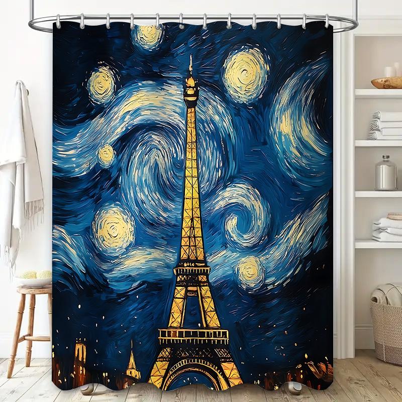 

Eiffel Tower Night Sky Shower Curtain Artistic Bathroom Decor Vintage Style Waterproof Home Textile Waterproof Polyester W60H190(CM)-1 Pcs