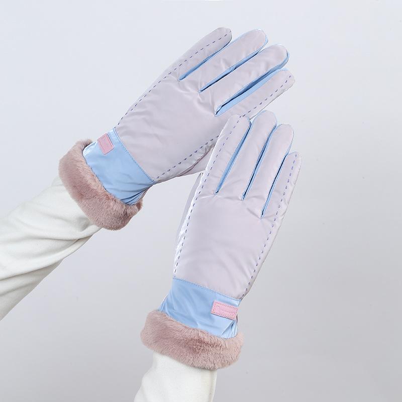 Gloves female winter cute touch screen velvet thickened five fingers student riding warm skiing windproof waterproof Korean version network