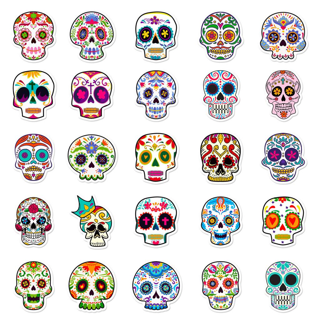 50 Stickers Painted Skulls Self-creative DIY Repeatedly Pasted Decorative Stickers Waterproof Stickers Hand Account
