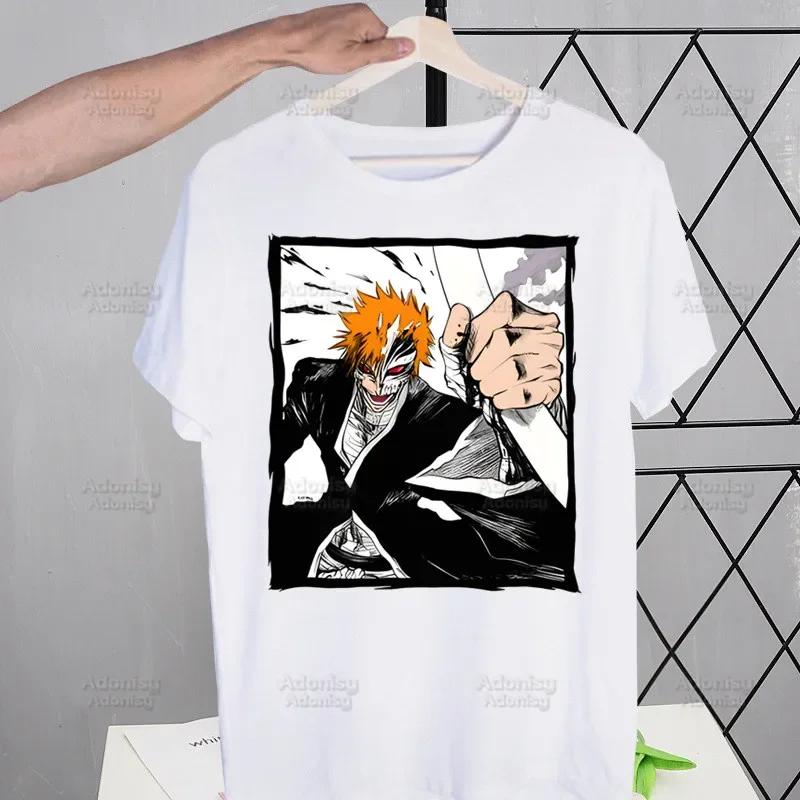 Bleach Anime Kurosaki Ichigo Japanese T Shirt Men Retro Washed Tops Tees Harajuku Tshirt Streetwear Hip Hop Male T-shirts