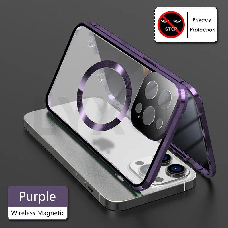 MagSafe Wireless Charging Anti-Peeping Privacy Case For iPhone 15 14 13 12 Pro Max Double Sided Glass Camera Lens Protect Cover