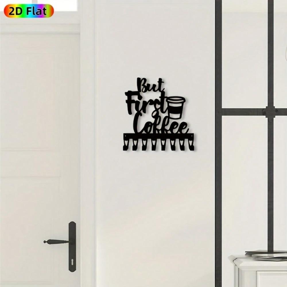 Vintage Kaffee-Thema Metall Wand-Schlüsselhalter, 8 Haken Eisenbecher-Design mit Kaffeebohnen-Dekor, Perfektes Einweihungsgeschenk für Kaffeeliebhaber