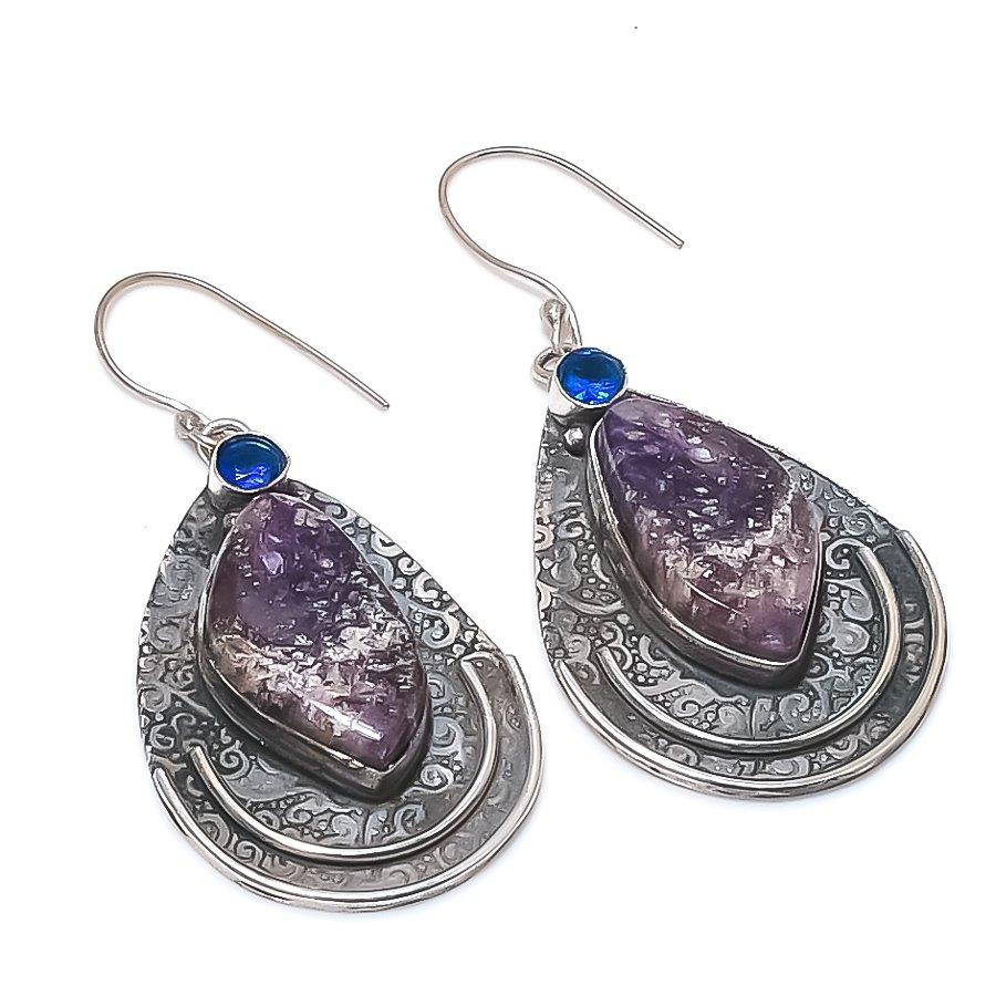 

Natural Amethyst Rough, Topaz Gemstone 925 Sterling Silver Earring 2.36 i7u99