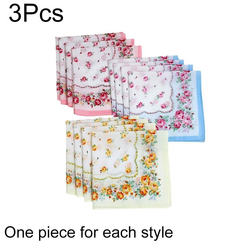 

Набор из 3 женских квадратных полотенец-носовых платков для вытирания пота, из чистого хлопка, впитывающих, с цветочным принтом, сувениры для невесты, салфетки под приборы 3pcs