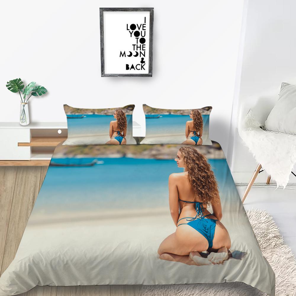 Pościel domowa z motywem bikini Łóżko pojedyncze Łóżko podwójne Pełnowymiarowa poszewka na poduszkę i kołdrę Beauty 2/3 Sypialnia Artykuły gospodarstwa domowego