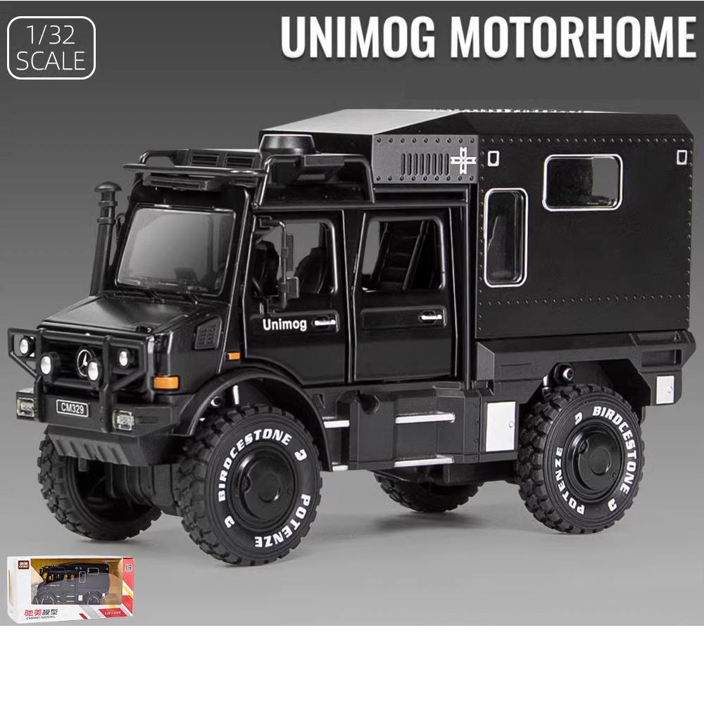 1/32 Scale Benz Unimog Alloy Model Car with Sound and Light, Pull Back Car Model for Kids Toys Party Gifts Collectible