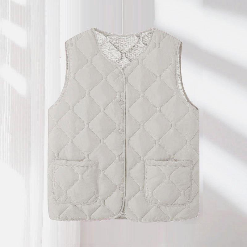 Autumn and winter vest women fleece thickened middle-aged and old mother short wear cotton-padded clothes, fragrant wind sleeveless thermal vest