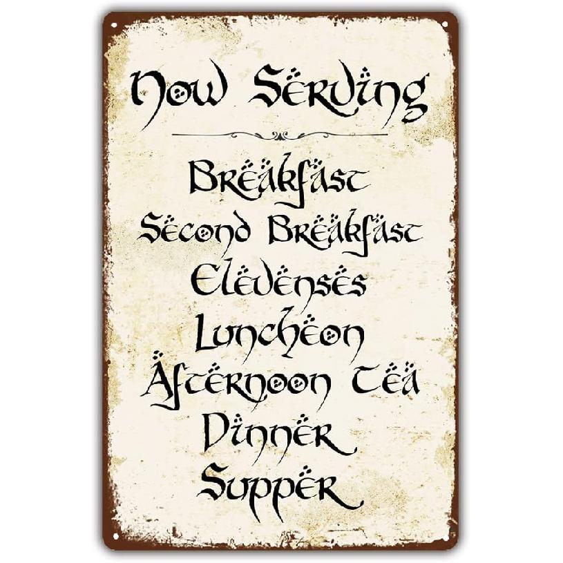 Vintage Style Fun Tin Sign,2nd Breakfast Kitchen Sign,Gifted LOTR Gift for Fans,Metal Sign,20.32 X 30.48 Cm
