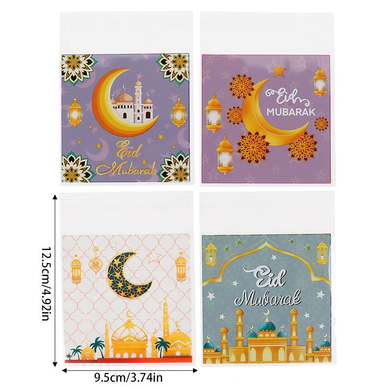 100Pcs Eid Mubarak Candy Cookie Bag Plastic Moon Star Gift Baking Packing Bags 2025 Muslim Islamic Party Supplies Ramadan Kareem