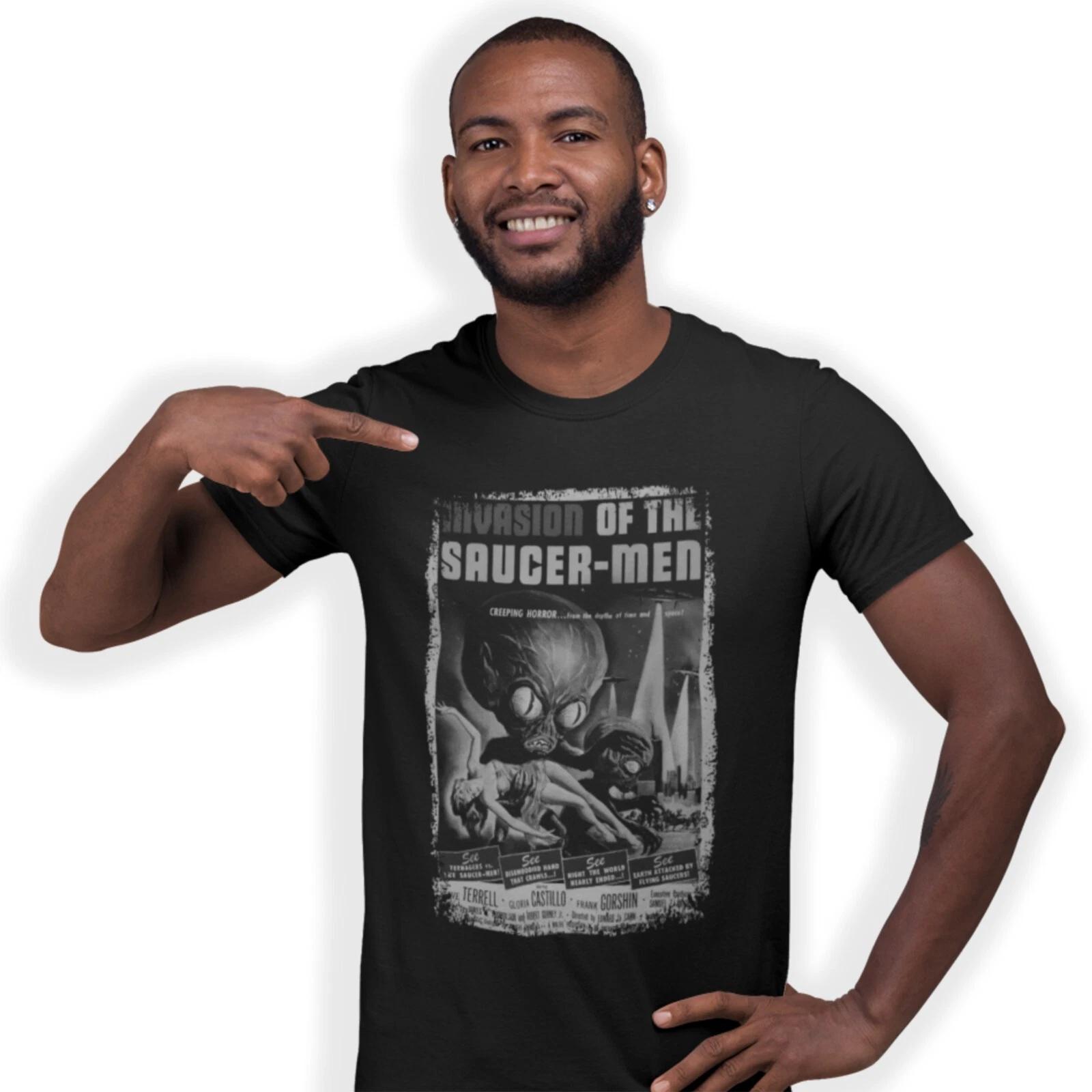Invasion of The Saucer Men Movie Poster Hand Printed T-Shirt (1957) Size S-5XL 3XL