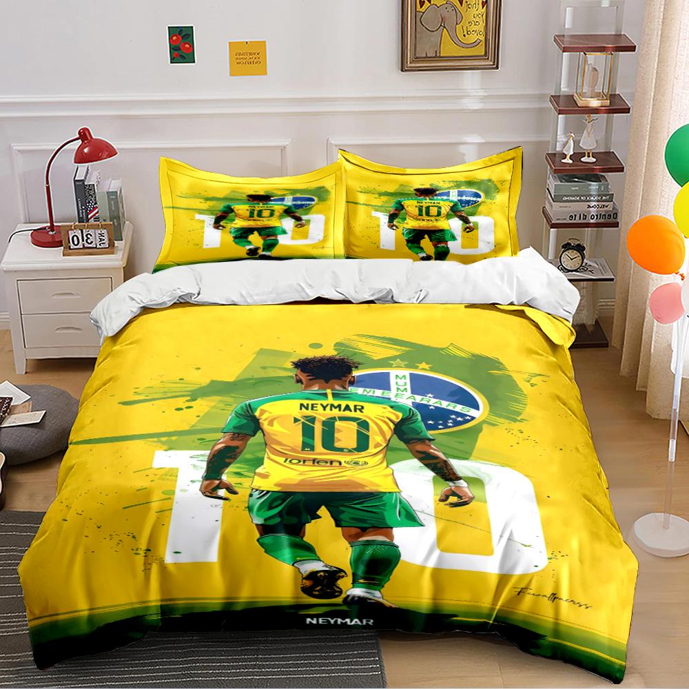 Gelbes Brasilien Fußball Bettwäsche Set Bettwäsche Bettbezug Set Bettbezug Kissenbezüge Heimdekoration (1 * Bettbezug 2 * Kissenbezüge, ohne Bettdecke)
