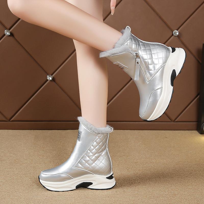 Mode 2025Damen Stiefeletten Warmes Plus Fleece Dicke Sohle Winter Schneestiefel Mode Seitenreißverschluss Keil Outdoor Sneaker Botas Mujer