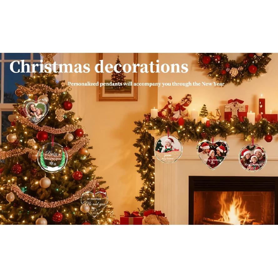 Personalised Crystal Christmas Ornament with Photo, Custom Gift for Family Couples Parents, Unique Keepsake, Xmas Tree Home Deco