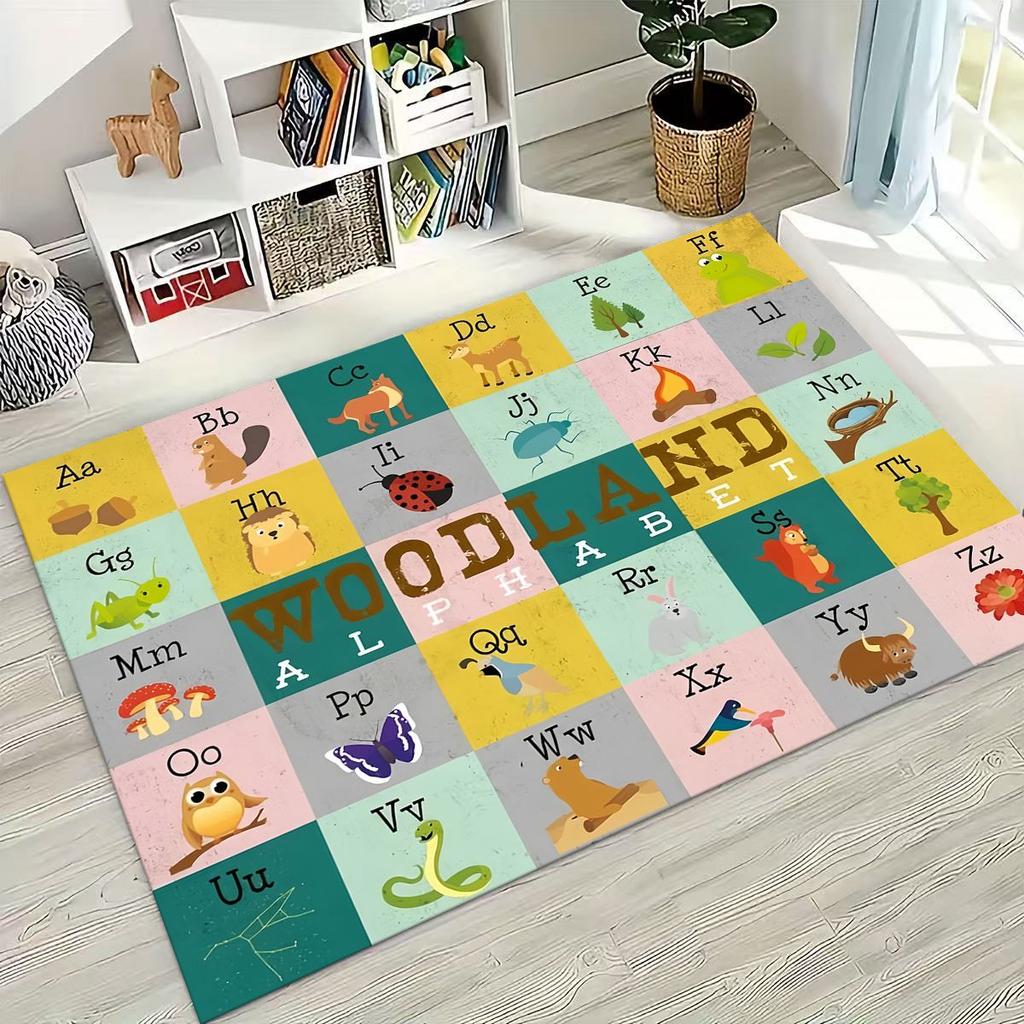 ABC Animal Alphabet Cartoon Early Educatio Children Crawling Playroom Rug for Bedroom Living Room Sofa Doormat Decor,Non-slip