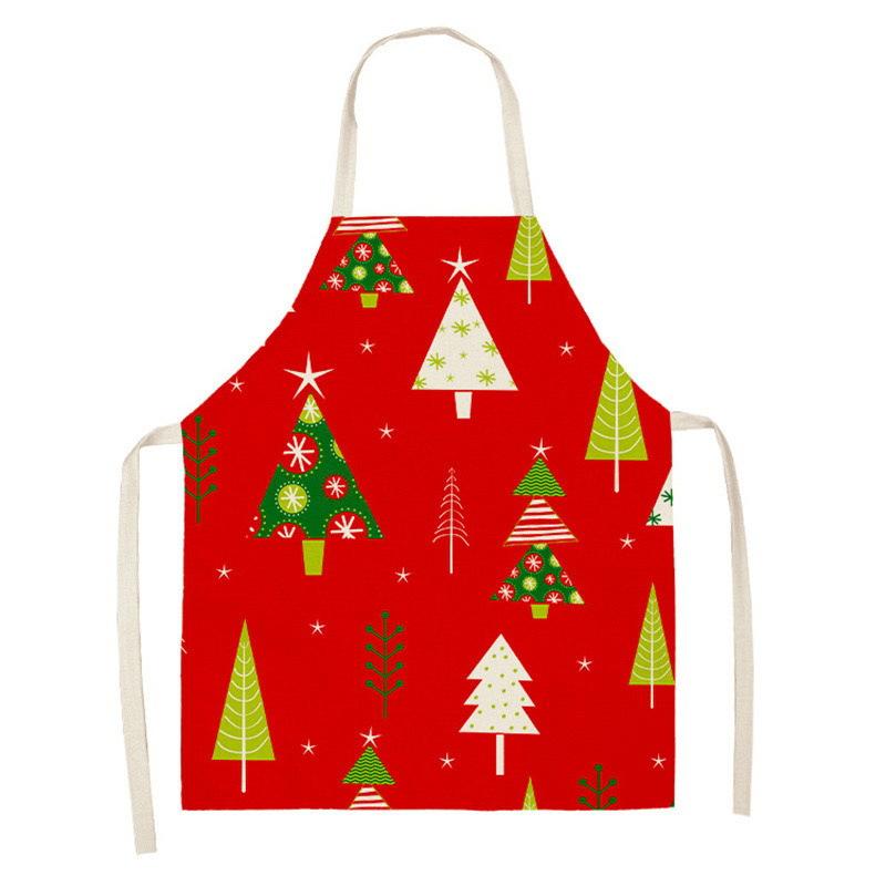 Christmas Snowflake Reindeer Gingerbread Man Print Linen Apron Sleeveless Dirty Resistant Cooking Bib 47x38cm 68x55cm