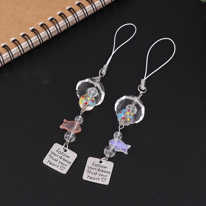 Transparent Keychain Cute Goldfish Wind Chime Pendant Keyring Phone Lanyard Kawaii Bag Decorative Accessories Home Decorations