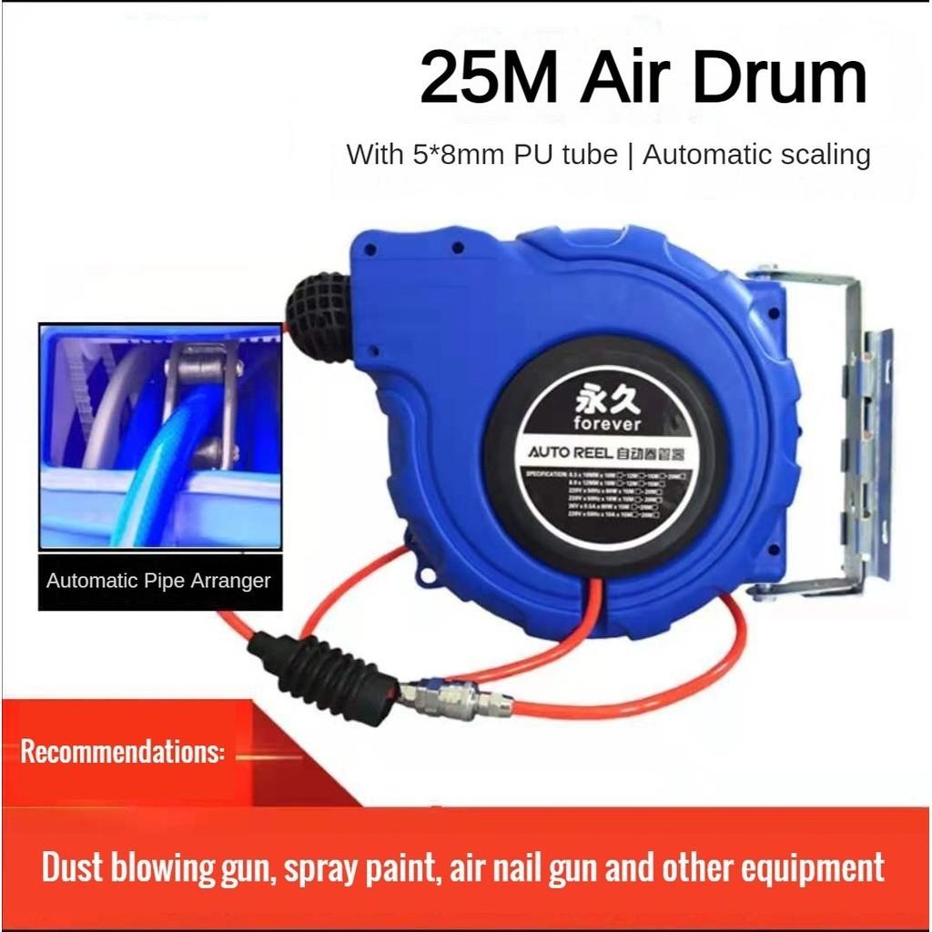 Air Drum Automatic Retractable Hose Pipe Reel Automatic Recycling Tube Winding Device Outdoor Spray Water Garage Tool Blue