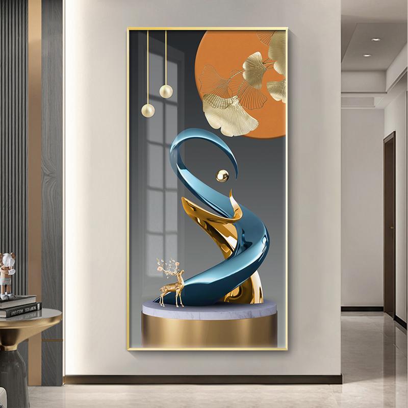 Pictură abstractă de lux de pânză aurie, artă de perete cu lumină copac bogat, afișe și imprimeuri pentru cerb, pentru decorarea coridorului, verandă