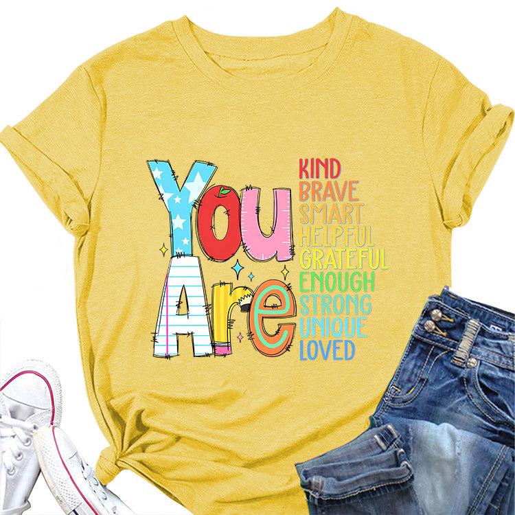 Summer New Short Sleeve Tshirt You Are Kind Brave Smart Print Loose Casual Round Neck Top Womens Fashion Allmatch Pullover