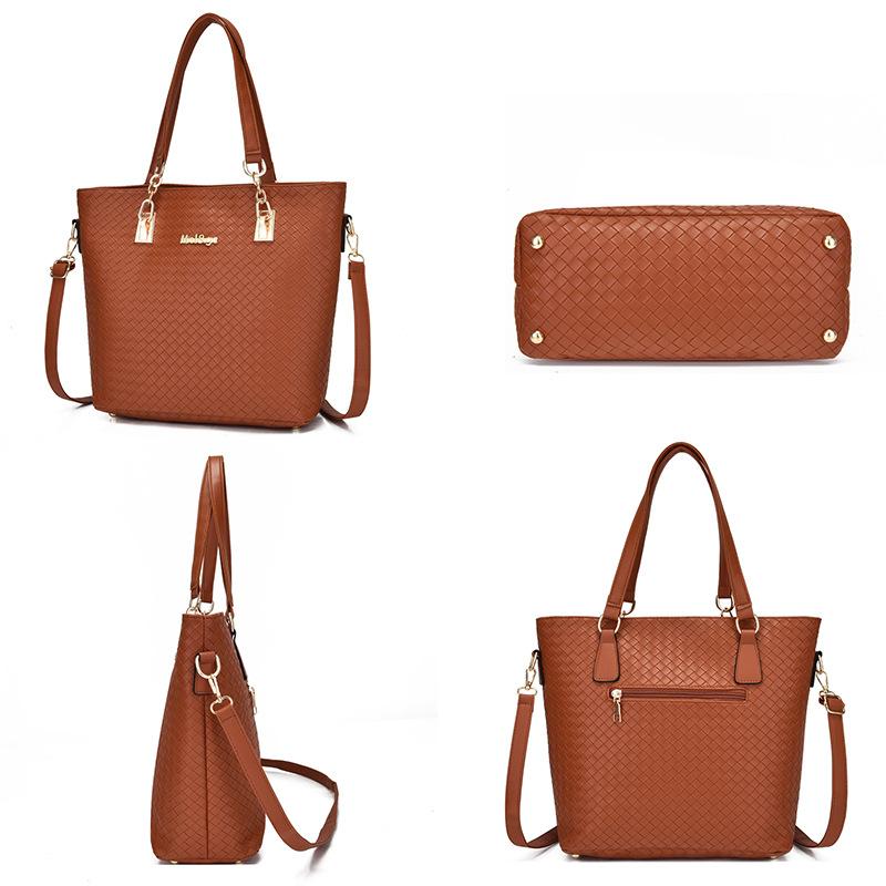 New mother and child women's bags solid color PU six-piece set woven large-capacity simple portable shoulder bag crossbody fashion