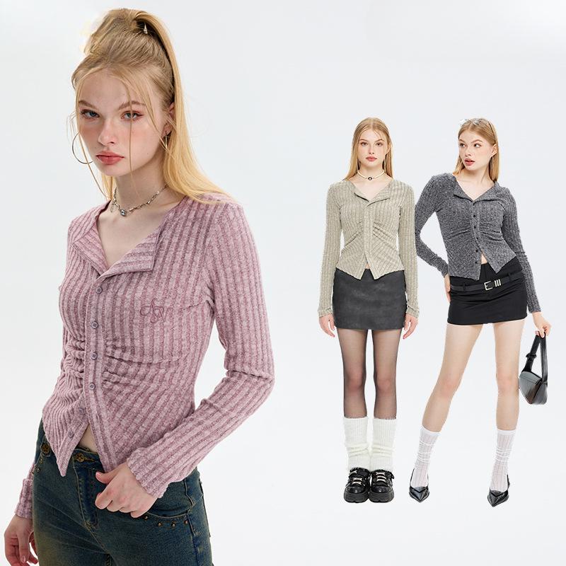 Autumn Women's Blouse Sexy Temperament Knitted Cardigan Single-breasted Long-sleeved Tide Top