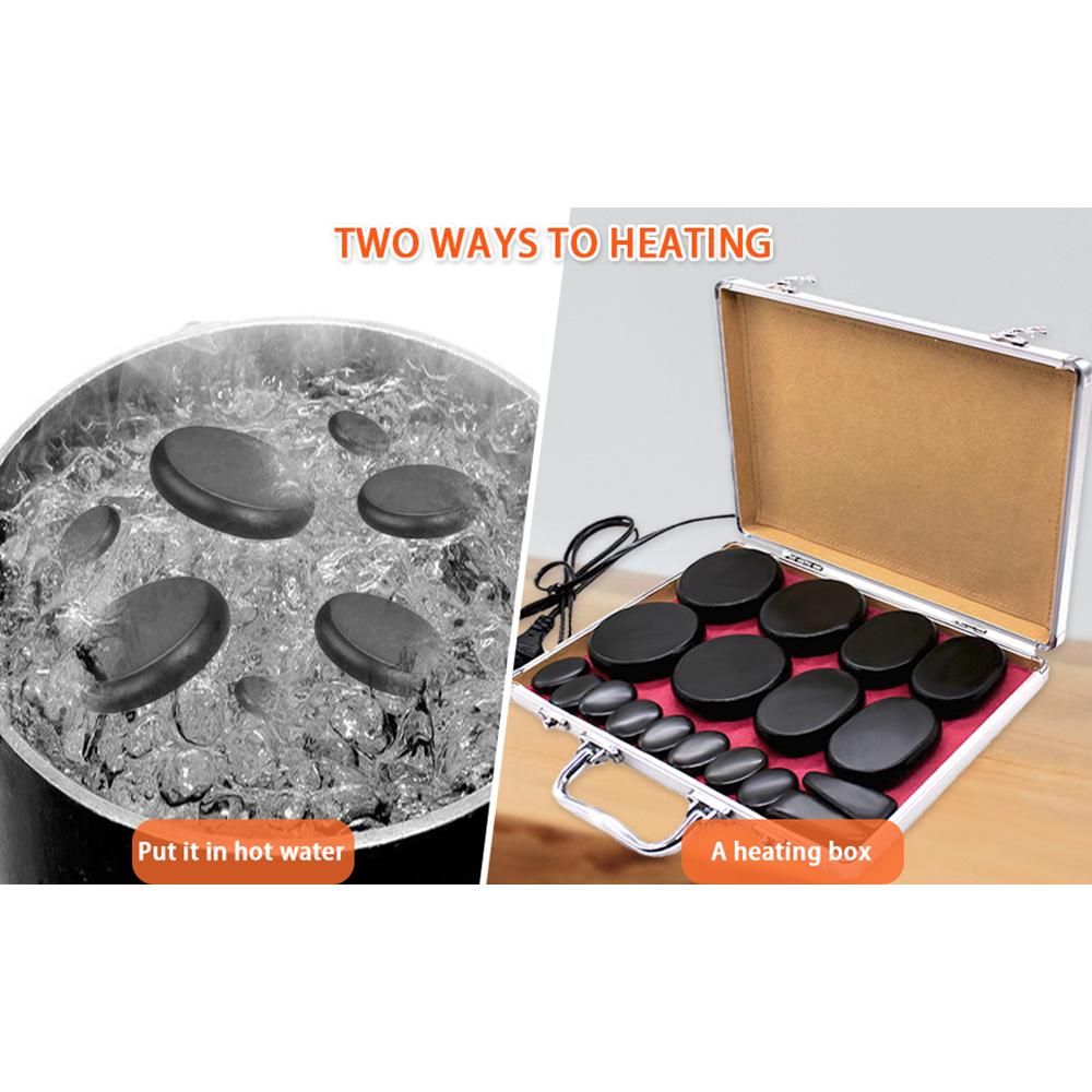 18 Pc Basalt Hot Stones Massage Set with Heater Portable Home Spa Kit for Relaxation and Muscle Relief Natural Volcanic Stones