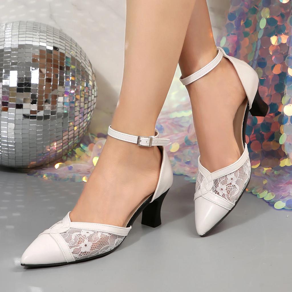 Fashion New High Heels Women Sandals 2025 Summer Mesh Embroider Elegant Pointed Ladies Slingback Party Wedding Bridal Dress Shoes Woman