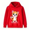 Kids Boys Girls Cute Cartoon Orange Cat Print Pullover Hoodie, Adorable Sparkly Kitten Purrfect Graphic Casual Long Sleeve Sweatshirt for Children Dai
