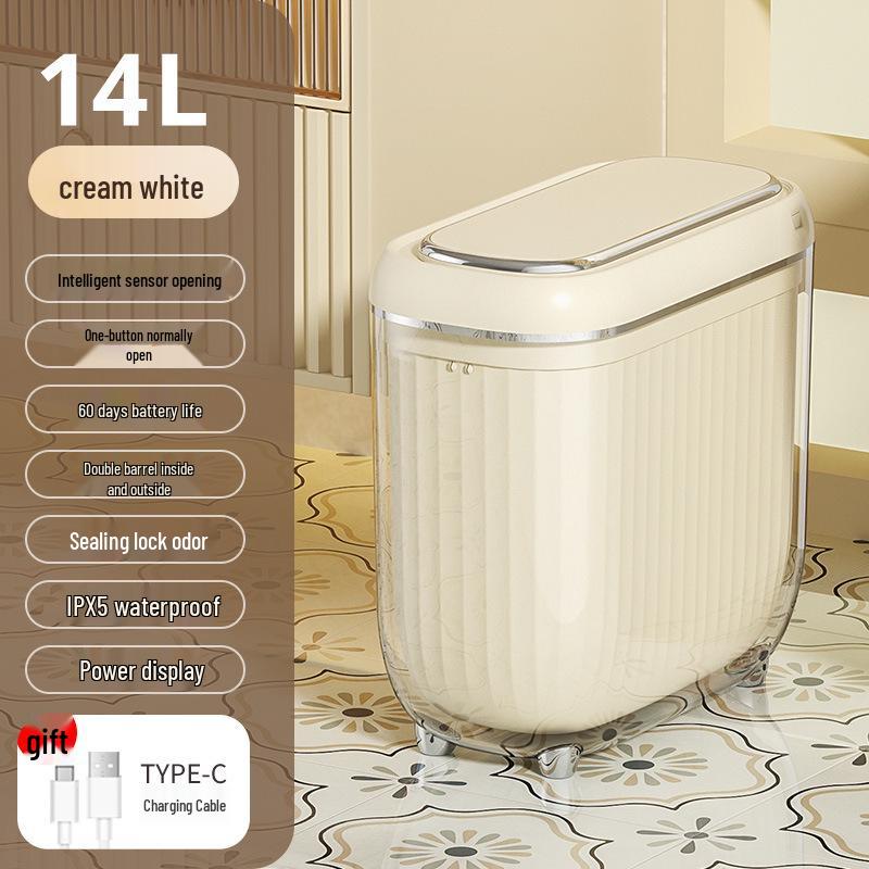 2026 Smart Inner & Outer PET Double Barrel Induction Trash Can, 14L Large Capacity for Living Room