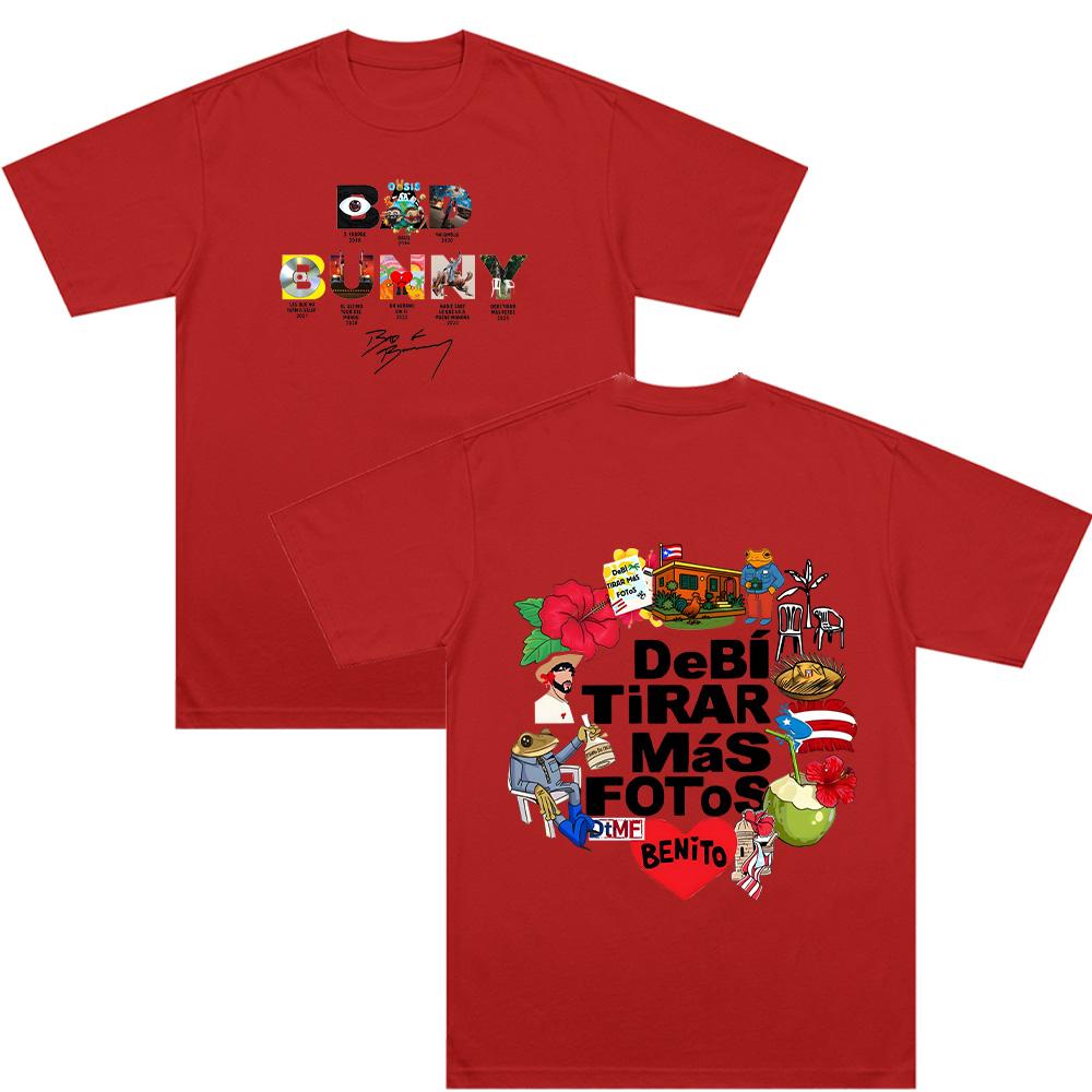 

Bad Bunny X Debi Tirar Mas Fotos World Tour 2026 T-shirts Men s Clothes Casual High Quality Cotton Tshirt Ashion Y2K Unisex Tee XXL червоний