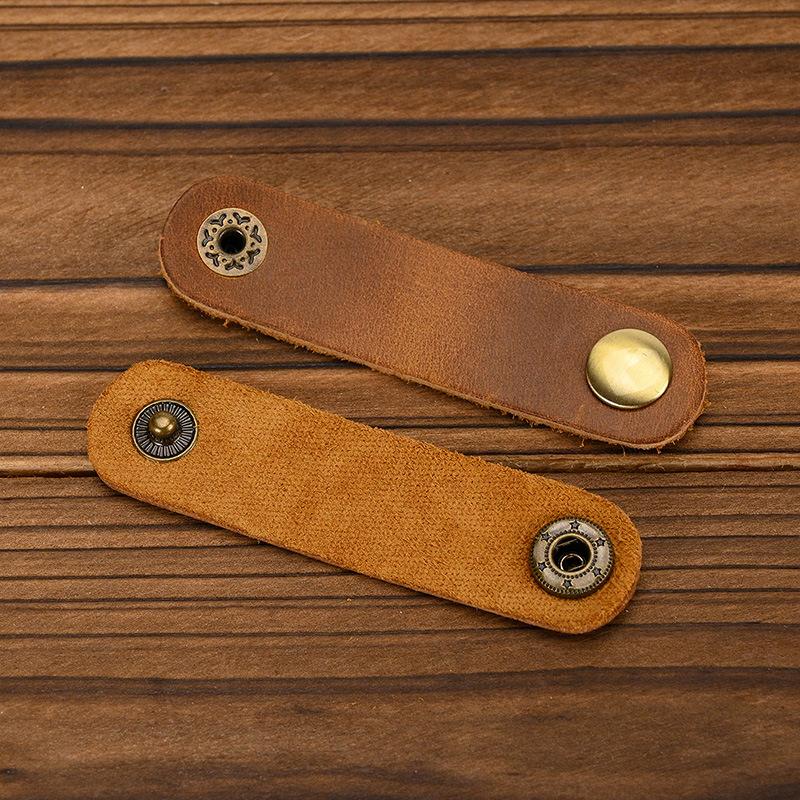 Leather Winding Device, Data Cable, Storage Buckle, Earphone Hub, Cable Management, Retro Crazy Horse Leather Handmade Small Gift.