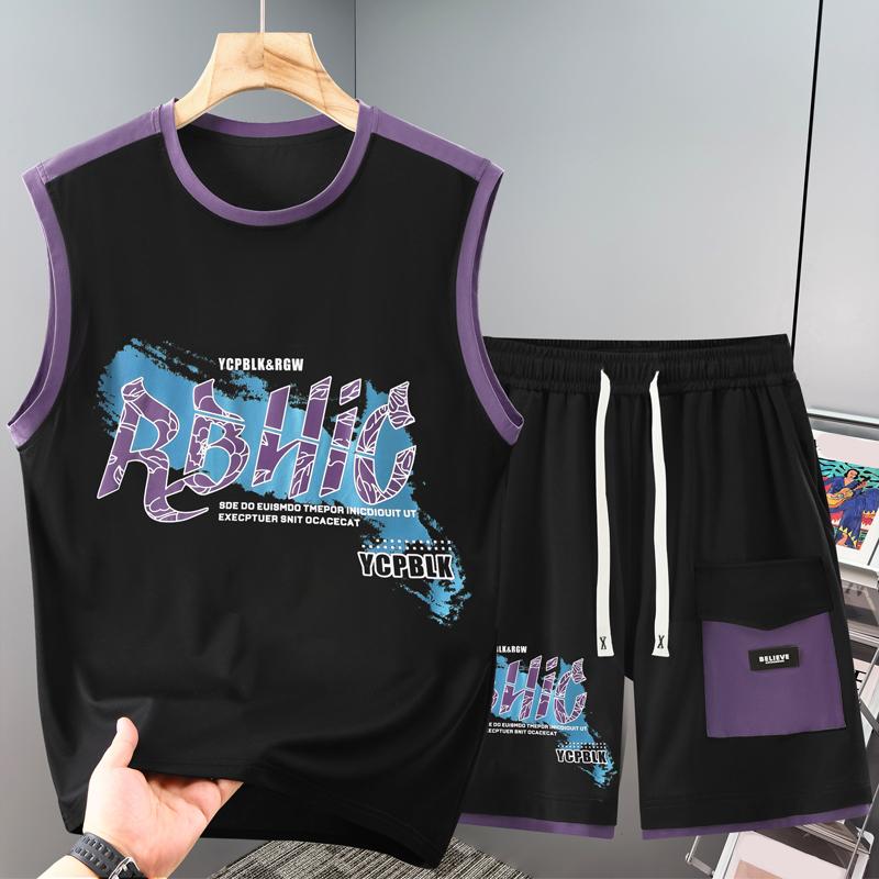 

Men s Plus Size Printed Tank Top & Shorts Set, Casual Summer 2-Piece Outfit (5XL-12XL) 12XL(175kg-190kg)